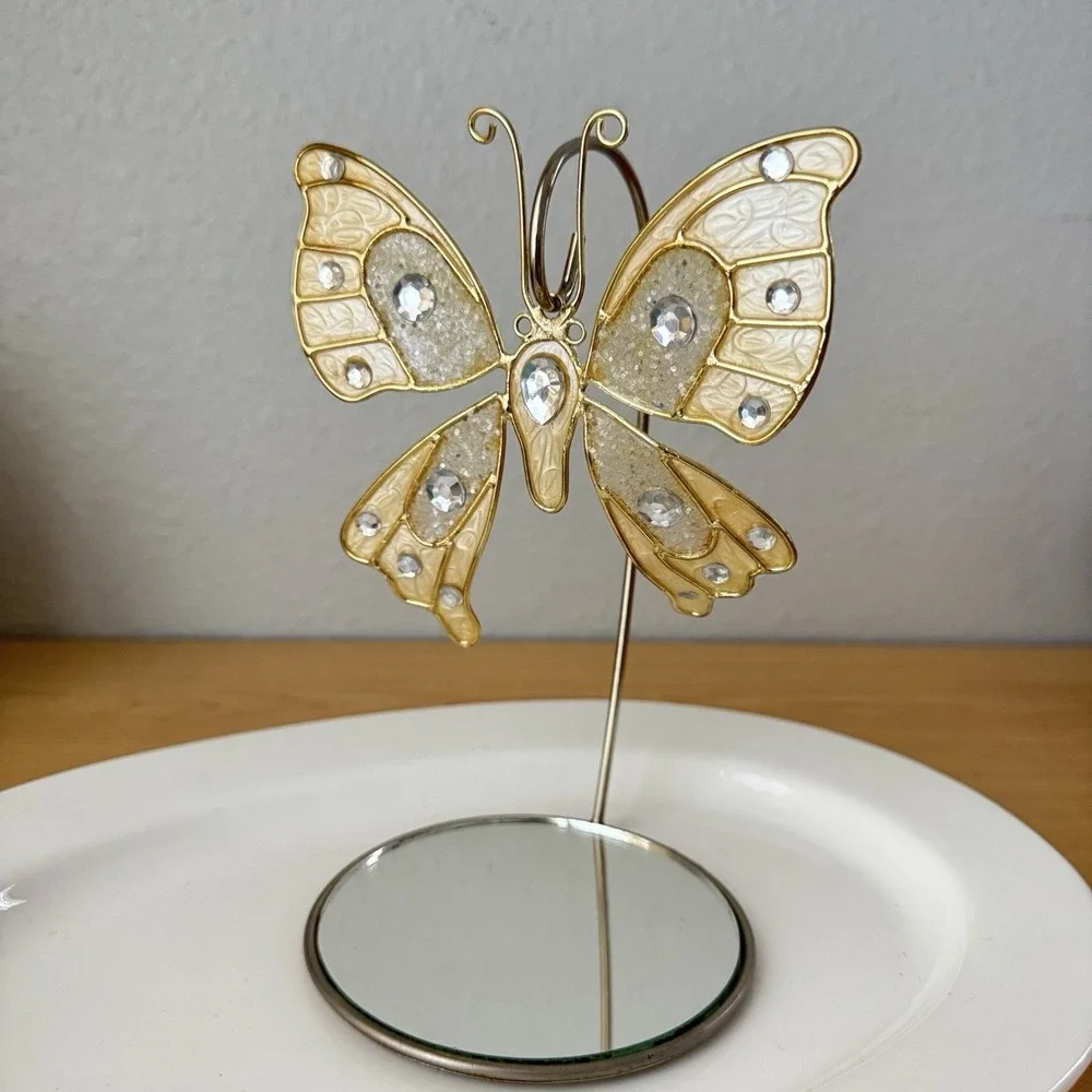 Gold Wire Glitter Enamel Butterfly Rhinestone‎ Christmas Tree Ornament Large 5